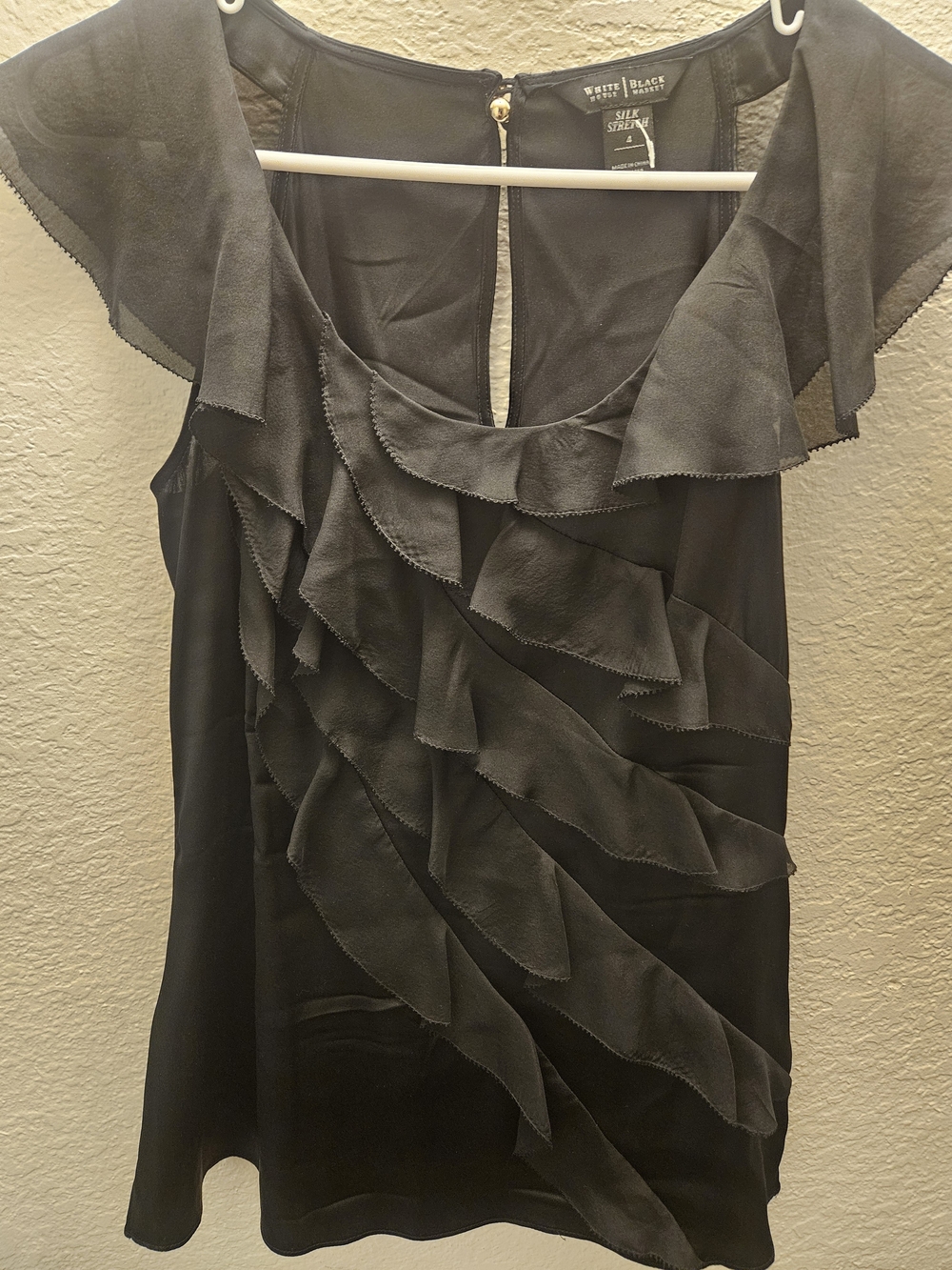 White House Black Market Black Ruffled Sleeveless Blouse